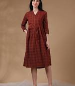 Maroon 3/4th regular sleeves casual wear dress
