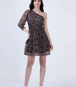 Black one shoulder floral print dress