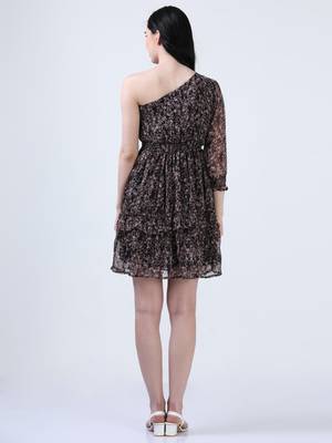 Black one shoulder floral print dress 4