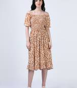 Mustard puff sleeve floral print dress