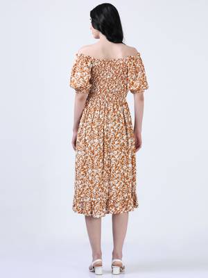 Mustard puff sleeve floral print dress 4