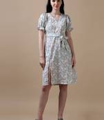 White puff sleeve floral print dress