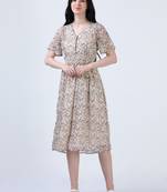 Peach puff sleeve floral print dress