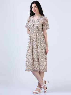 Peach puff sleeve floral print dress 2