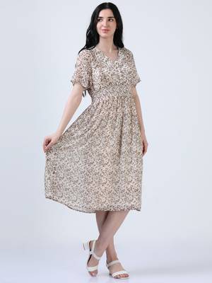 Peach puff sleeve floral print dress 3