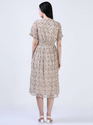 Peach puff sleeve floral print dress 4