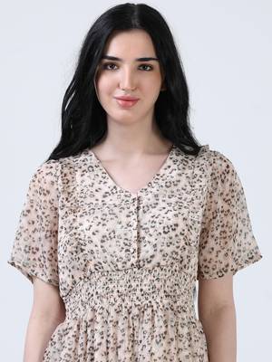 Peach puff sleeve floral print dress 5