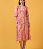White puff sleeve floral abstract print dress