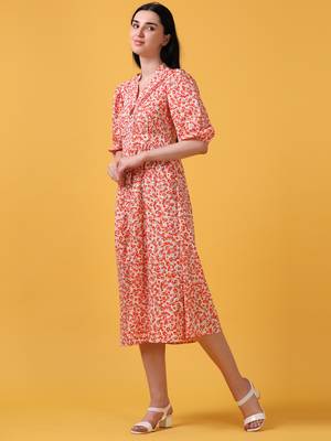 White puff sleeve floral abstract print dress 2