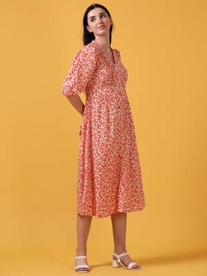 White puff sleeve floral abstract print dress 3