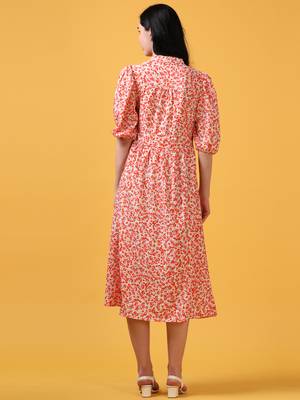 White puff sleeve floral abstract print dress 4