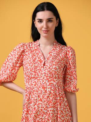 White puff sleeve floral abstract print dress 5