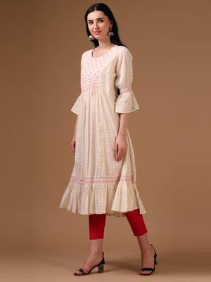 Off-white 3/4th flared sleeve self textured flared dress 2