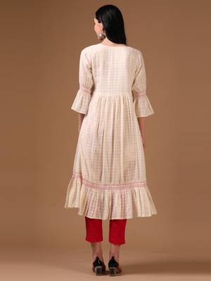 Off-white 3/4th flared sleeve self textured flared dress 4
