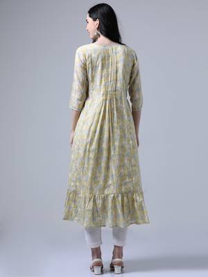 Light mustard 3/4th regualr sleeve flared dress 4