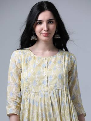 Light mustard 3/4th regualr sleeve flared dress 5
