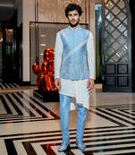 Powder Blue Neo-Floral Nehru Jacket Set