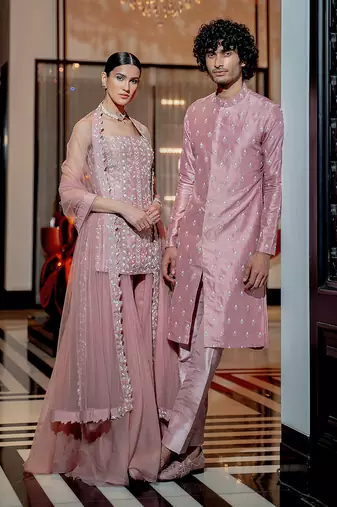 Onion Pink Neo- Floral Tank And Palazzo Set With Dupatta