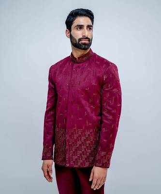 Plum Dispersed Bandhgala Set 3