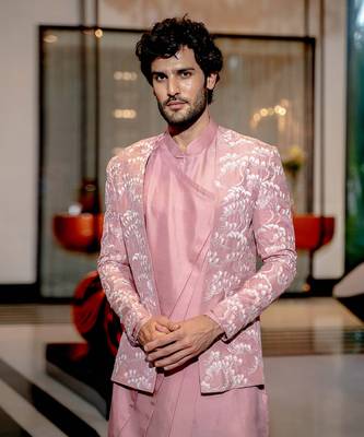 Onion Pink Abstract Floral Open Jacket Set 2