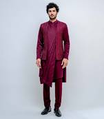 Plum Midnight Open Jacket Set With Pleated Kurta