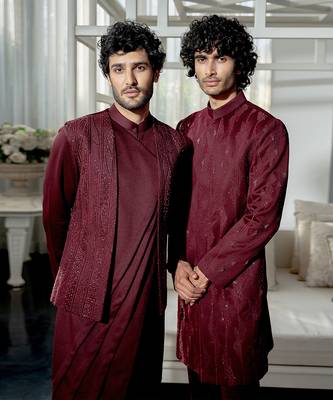 Plum Midnight Open Jacket Set With Pleated Kurta 4
