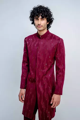 Plum Geometric Sherwani Set