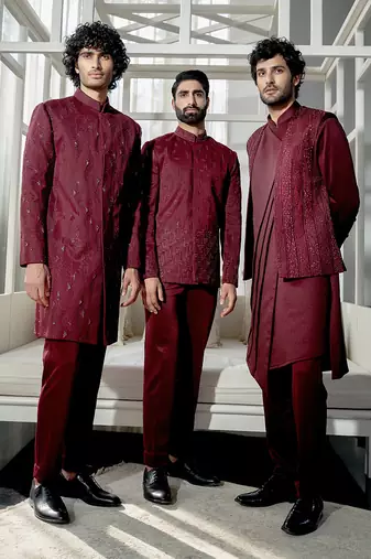Plum Geometric Sherwani Set