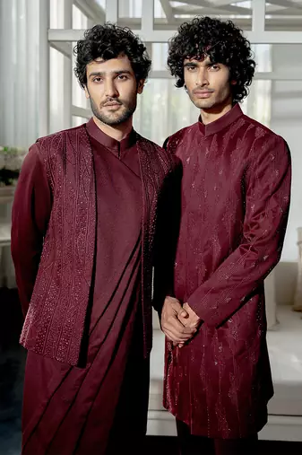 Plum Geometric Sherwani Set