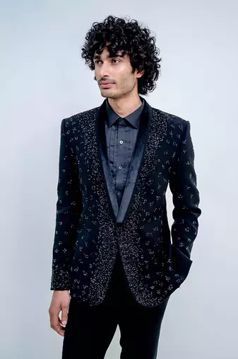 Black Metallic Scattered Jacket Set