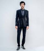 Black Metallic Wrap Style Stroked Blazer Set