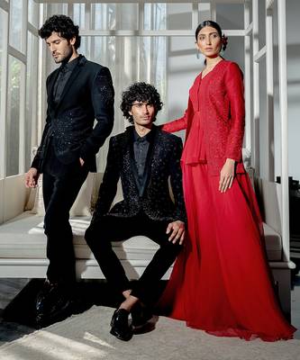 Black Metallic Wrap Style Stroked Blazer Set 3