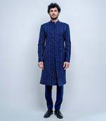 Sapphire Blue Geometric Sherwani