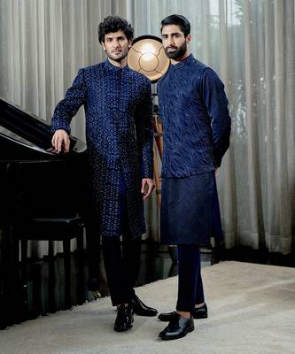 Sapphire Blue Geometric Sherwani 2