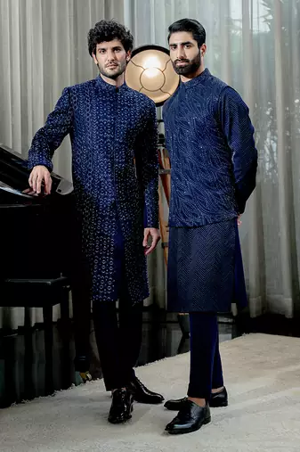 Sapphire Blue Geometric Sherwani