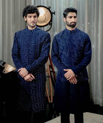 Sapphire Blue Geometric Sherwani 3