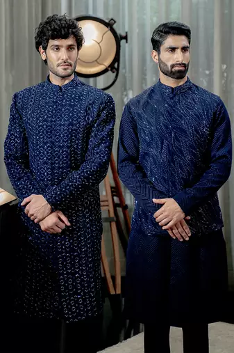 Sapphire Blue Geometric Sherwani