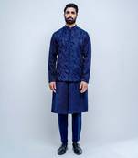 Sapphire Blue Wavy Nehru Jacket Set