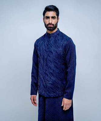 Sapphire Blue Wavy Nehru Jacket Set 2
