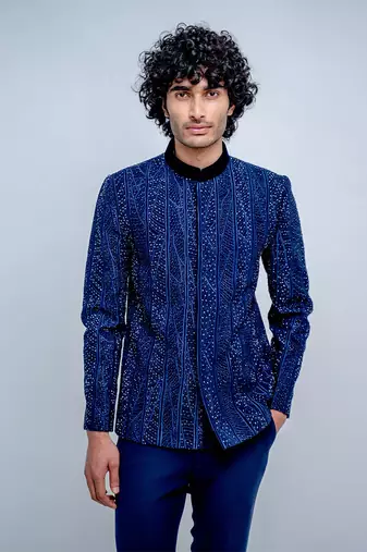 Sapphire Blue Midnight Bandhgala Set