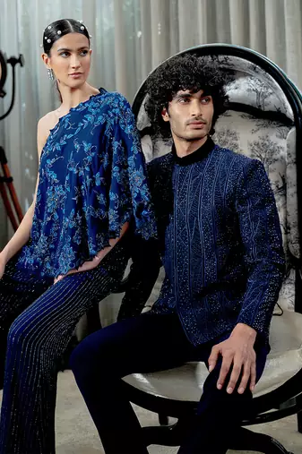 Sapphire Blue Midnight Bandhgala Set