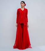 Crimson Red Palazzo And Jacket Set