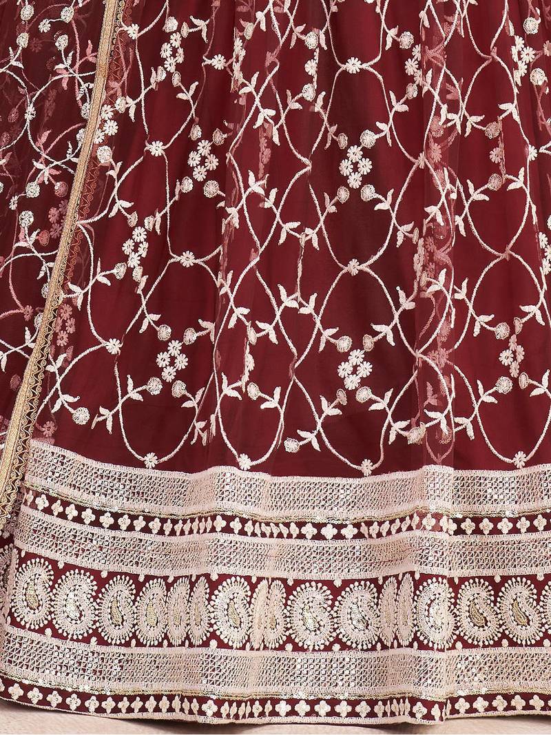 Outstanding Maroon Sequins Net Wedding Wear Lehenga Choli With Dupatta