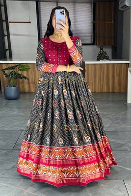Grey bandhani print cotton silk patola gown 1