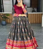 Grey bandhani print cotton silk patola gown