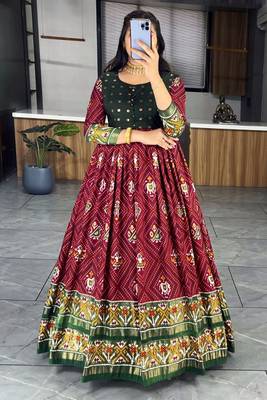 Marron bandhni print cotton silk patola gown 1