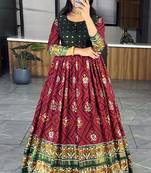 Marron bandhni print cotton silk patola gown