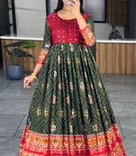 Green bandhni print cotton silk patola gown