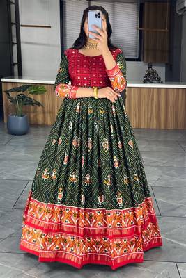 Green bandhni print cotton silk patola gown 2