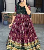Wine bandhni print cotton silk patola gown